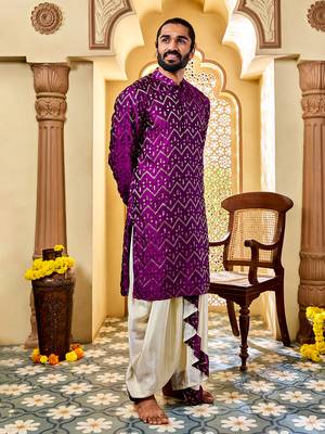  purple silk blend kurta and dhoti set 3
