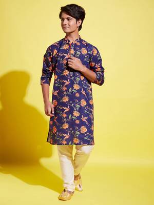  multicolor-base-navy blue and cream kurta pyjama set 1