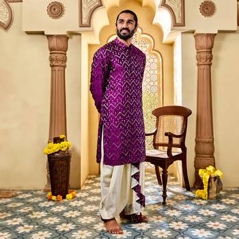  purple silk blend kurta and dhoti set 4