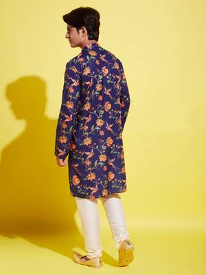  multicolor-base-navy blue and cream kurta pyjama set 3