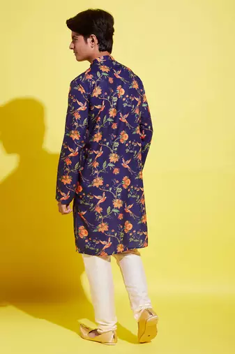  multicolor-base-navy blue and cream kurta pyjama set