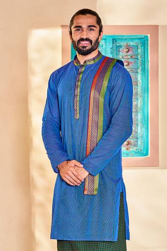  men's blue cotton kurta