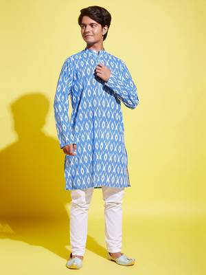  aqua blue and white ikkat kurta pyjama set 1