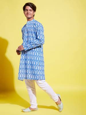  aqua blue and white ikkat kurta pyjama set 2