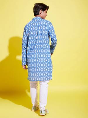  aqua blue and white ikkat kurta pyjama set 3