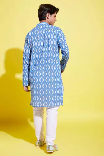  aqua blue and white ikkat kurta pyjama set