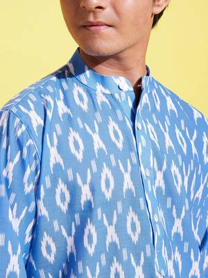  aqua blue and white ikkat kurta pyjama set 4