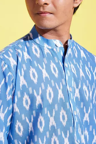  aqua blue and white ikkat kurta pyjama set
