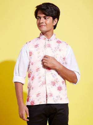 Vastramay yuva boys' multicolor-base-peach nehru jacket 1