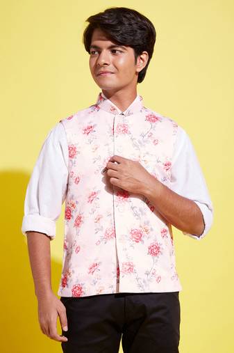 Vastramay yuva boys' multicolor-base-peach nehru jacket
