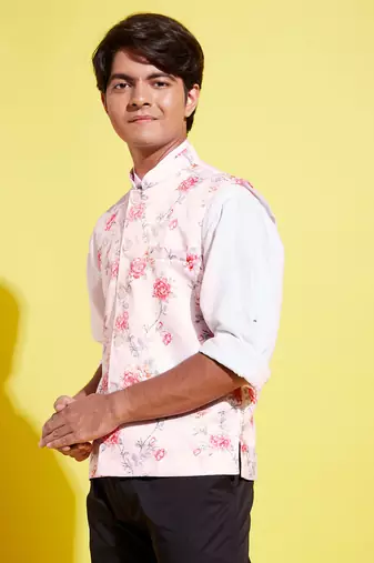 Vastramay yuva boys' multicolor-base-peach nehru jacket