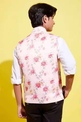 Vastramay yuva boys' multicolor-base-peach nehru jacket