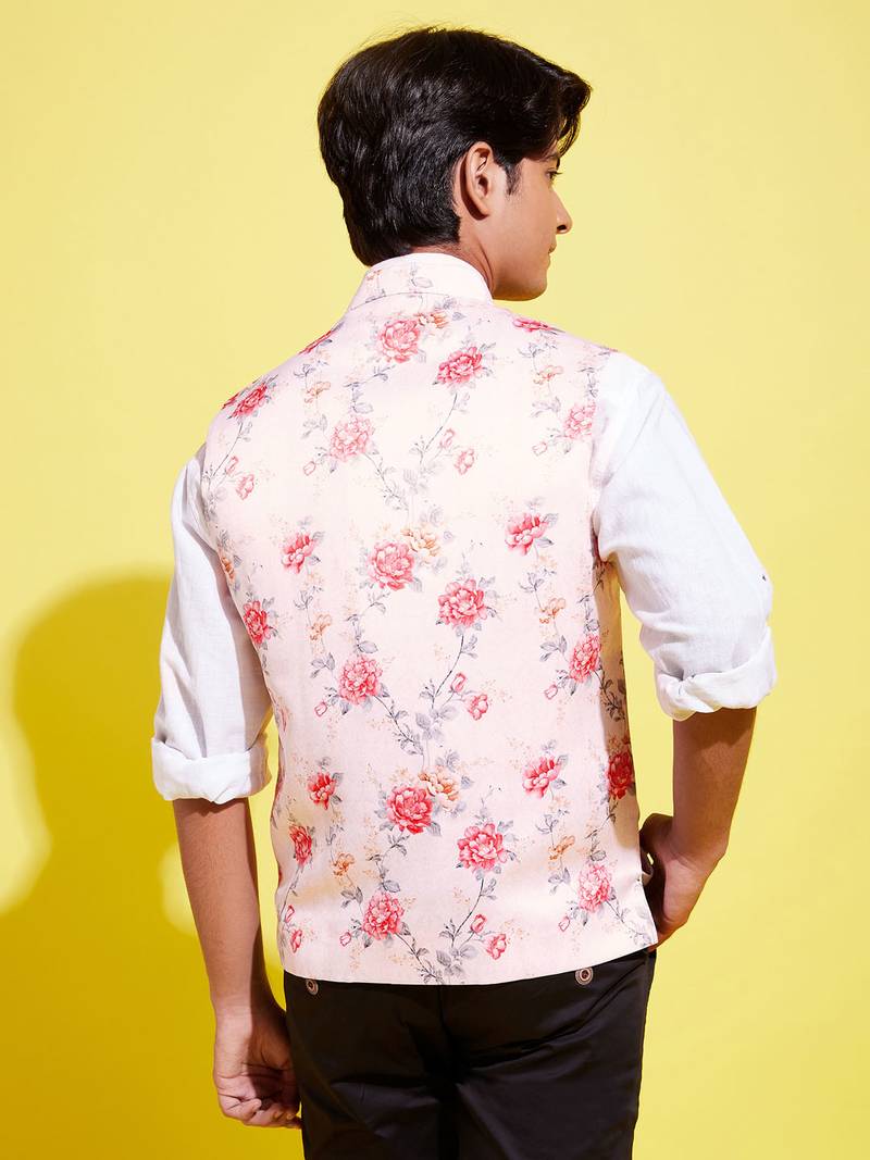 Vastramay yuva boys' multicolor-base-peach nehru jacket