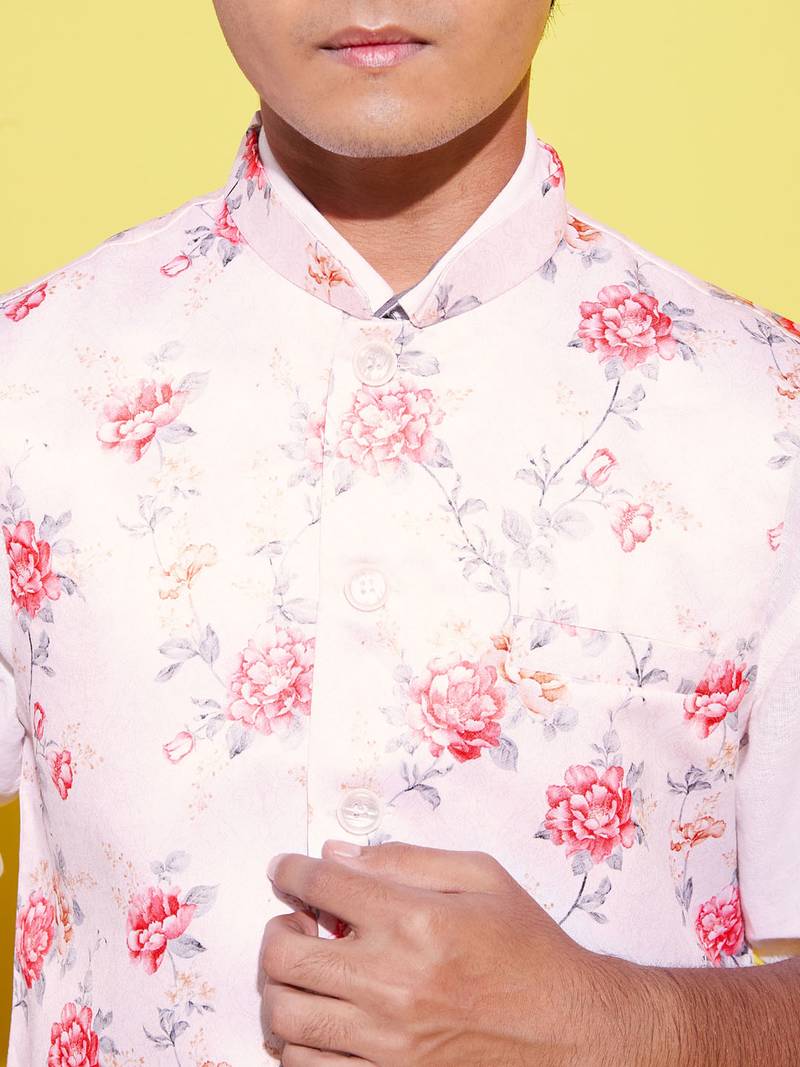 Vastramay yuva boys' multicolor-base-peach nehru jacket