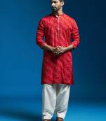 red and cream bhandhani chinon kurta and patiala set