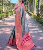 Women tissue silk weaving jari designer grey color saree