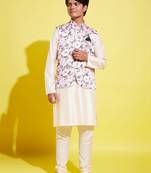 yuva boys' pink and cream jacket, kurta and pyjama set