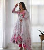 Wine Colour Pure Georgette Fabric Wedding Wear Fully Stitched Gown Set 