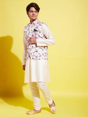  pink and cream jacket, kurta and pyjama set 2