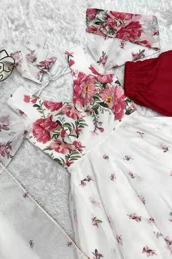 Wine Pure Georgette Fabric Wedding wear Fully Gown Set