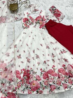 Wine Pure Georgette Fabric Wedding wear Fully Gown Set 5