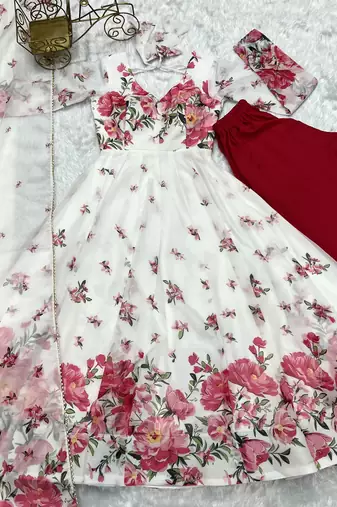 Wine Pure Georgette Fabric Wedding wear Fully Gown Set