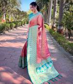 Women tissue silk weaving jari designer pink color saree
