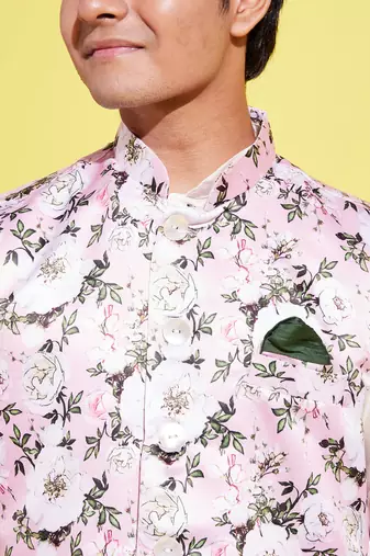  pink and cream jacket, kurta and pyjama set