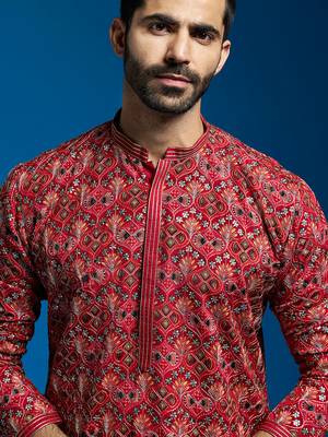 red chinon kurta 2