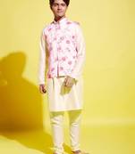 yuva boys' peach and cream jacket, kurta and pyjama set