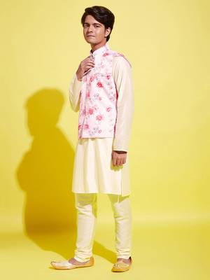  peach and cream jacket, kurta and pyjama set 2