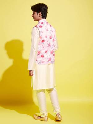  peach and cream jacket, kurta and pyjama set 3