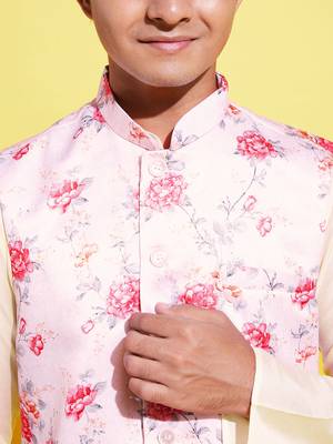 peach and cream jacket, kurta and pyjama set 4