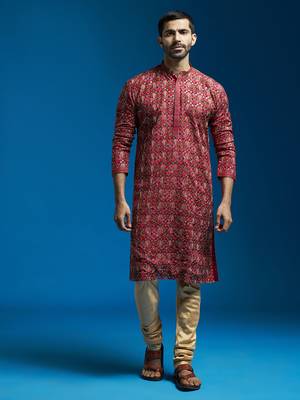  red chinon kurta and pyjama set. 1