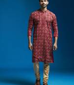  red chinon kurta and pyjama set.