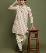 yuva boys' multicolor-base-beige and cream kurta patiala set