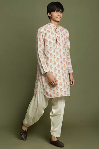 multicolor-base-beige and cream kurta patiala set