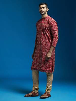  red chinon kurta and pyjama set. 2