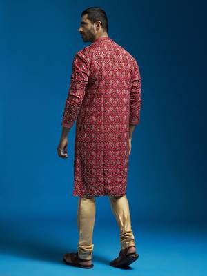  red chinon kurta and pyjama set. 3