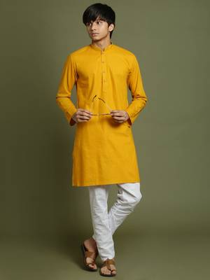  mustard and white kurta pyjama set 1