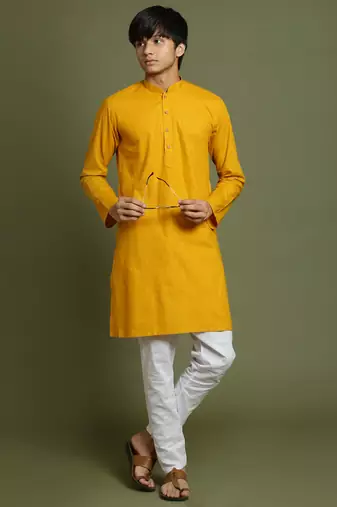  yuva boys' mustard and white kurta pyjama set
