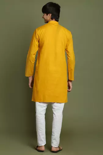  mustard and white kurta pyjama set