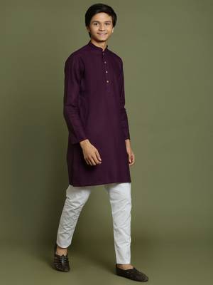  yuva boys' purple and white kurta pyjama set 2