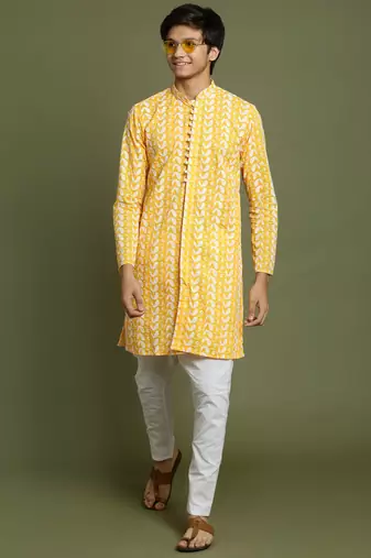  yuva boys' orange and white kurta pyjama set