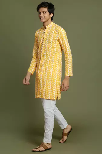  orange and white kurta pyjama set