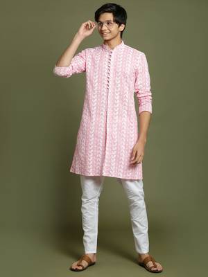  yuva boys' pink and white kurta pyjama set 1