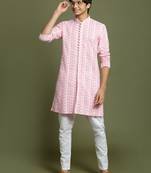 yuva boys' pink and white kurta pyjama set