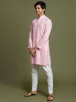  yuva boys' pink and white kurta pyjama set 2