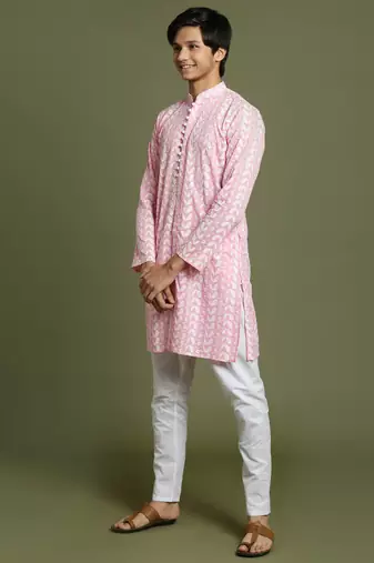  yuva boys' pink and white kurta pyjama set