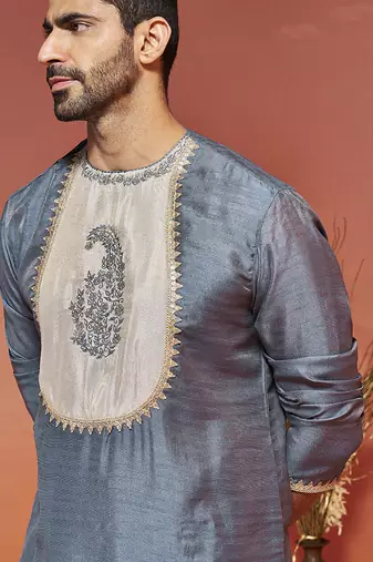  gray silk blend kurta
